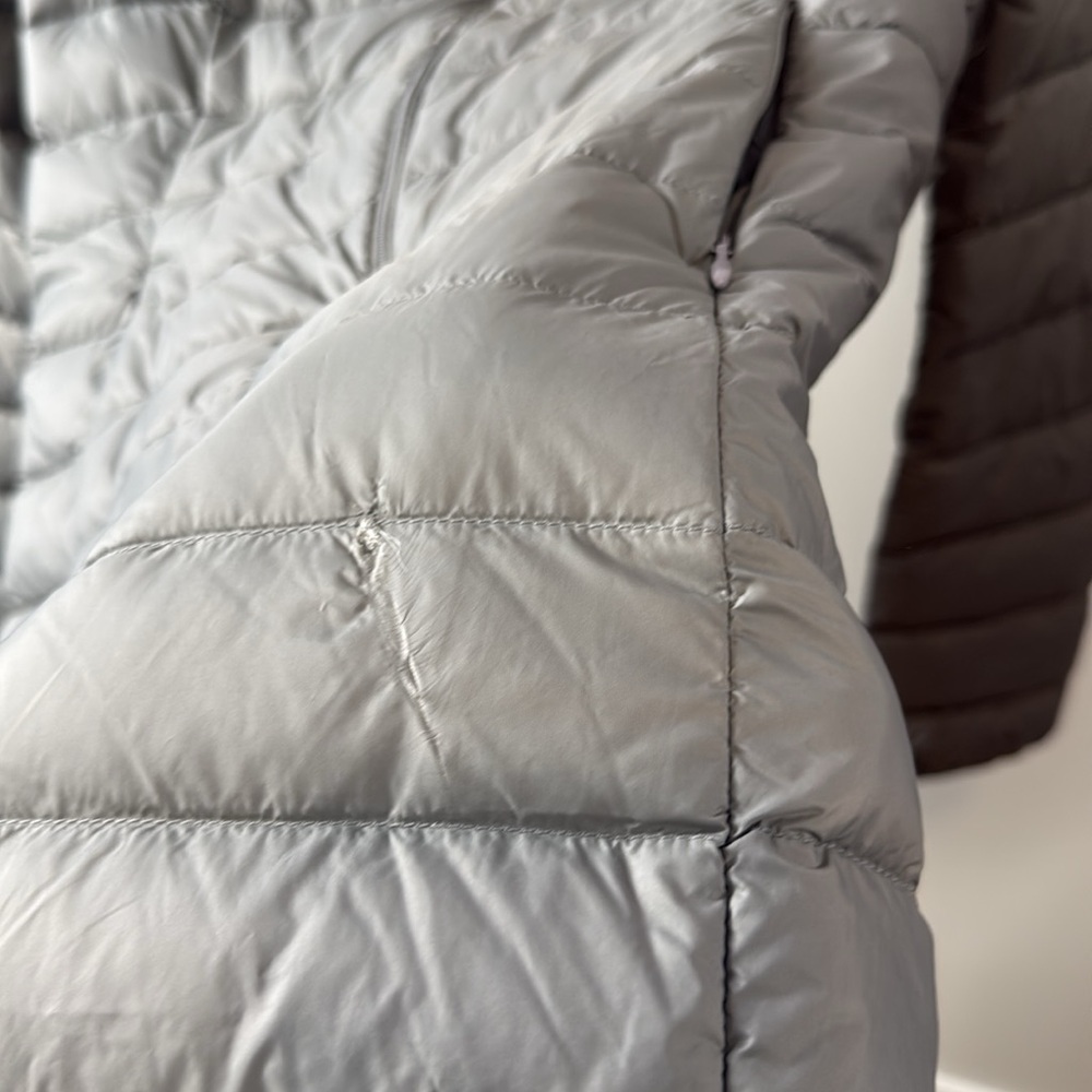 Quince Gray Hooded Puffer Coat Lightweight Down Long  Jacket NWT small - Picture 8 of 13